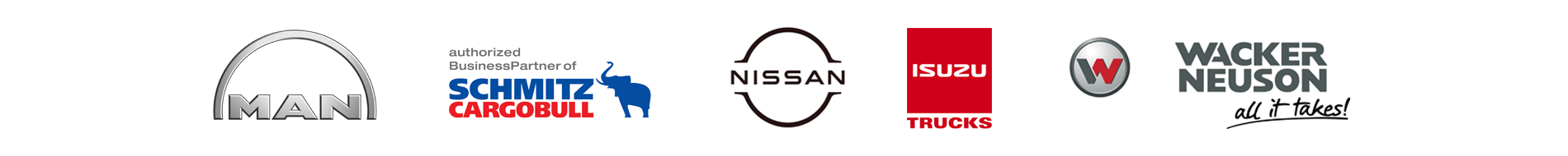 bandeau-logo-marques MAN - SCHMITZ CARGOBULL - NISSAN TRUCKS - ISUZU TRUCKS - WACKER NEUSON